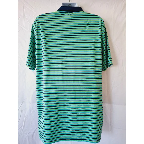 Men's peter Millar Polo Shirt, L, Green & Blue stripe golf summer comfort - Picture 3 of 5